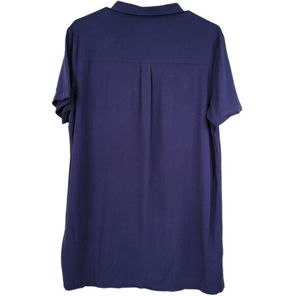 AGNES & DORA Women's Blue Button Up Short Sleeve High Low Shirt Top - Picture 3 of 5